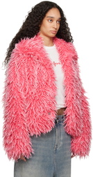 ERL Pink Varsity Faux-Fur Jacket