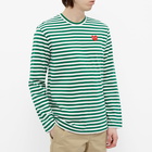 Comme des Garçons Play Men's Long Sleeve Heart Stripe Logo T-Shirt in Green/White/Red