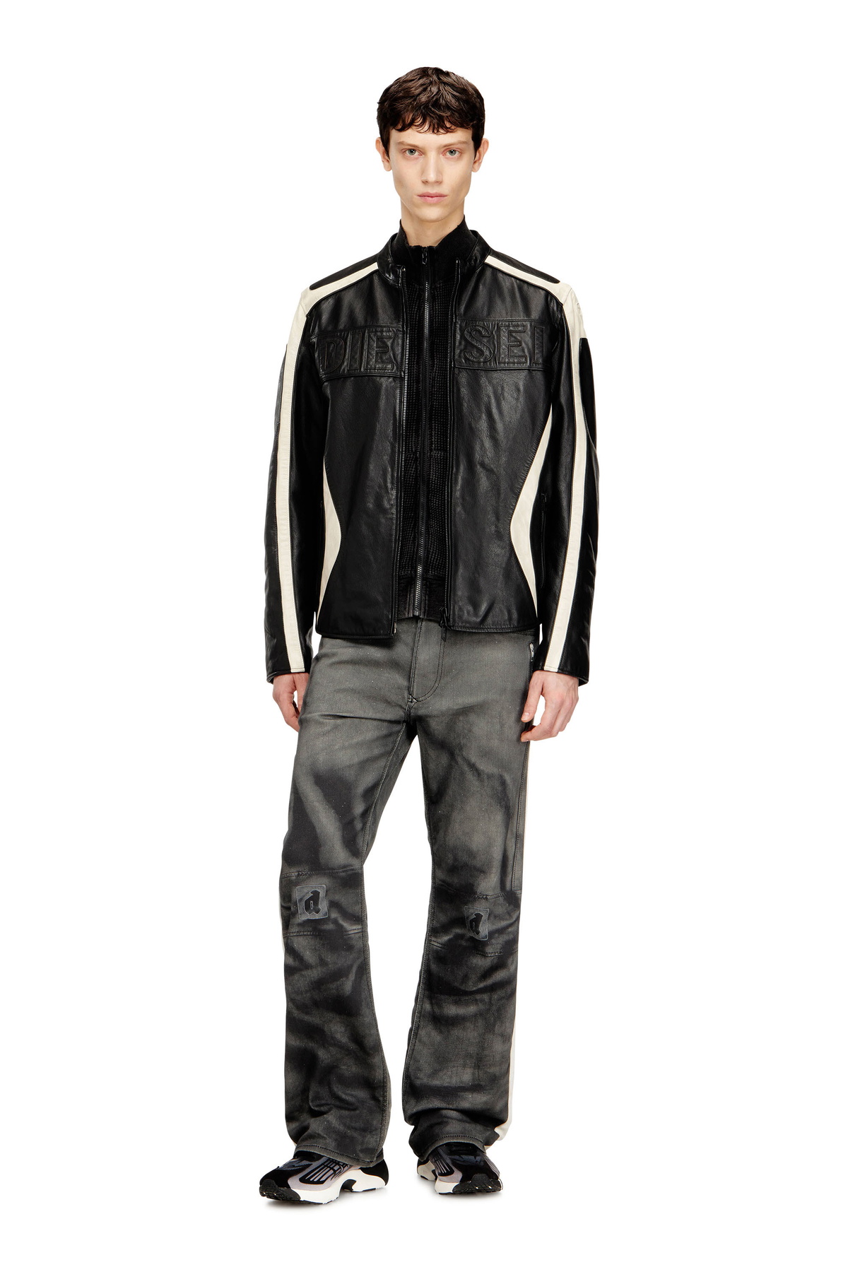 Diesel Colour-block leather biker jacket - Leather jackets Mens in