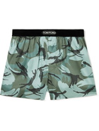 TOM FORD - Velvet-Trimmed Camouflage-Print Stretch-Silk Satin Boxer Shorts - Green