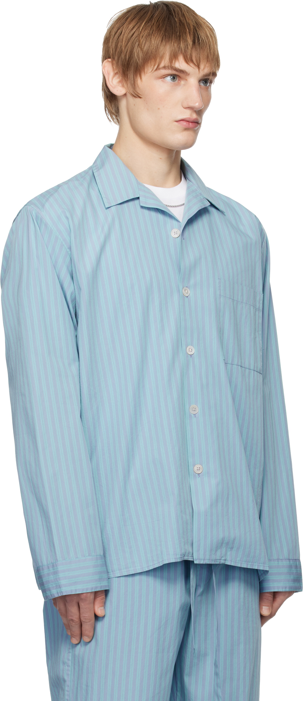 AURALEE×TEKLA / PYJAMAS SHIRT ブルー サイズS Tekla SSENSE Exclusive Blue AURALEE Edition Cotton Poplin Pyjama
