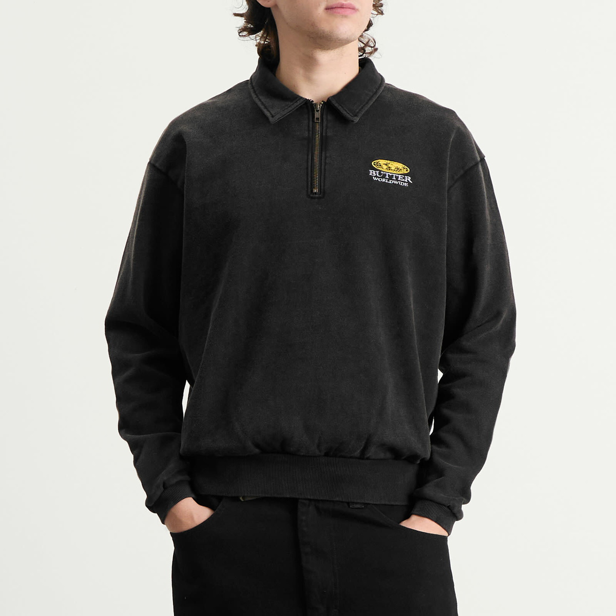 Butter Goods Men's Corp 1/4 Zip Sweatshirt in Black Butter Goods