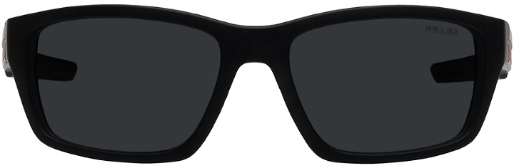 Photo: Prada Eyewear Black Linea Rossa Rectangular Sunglasses