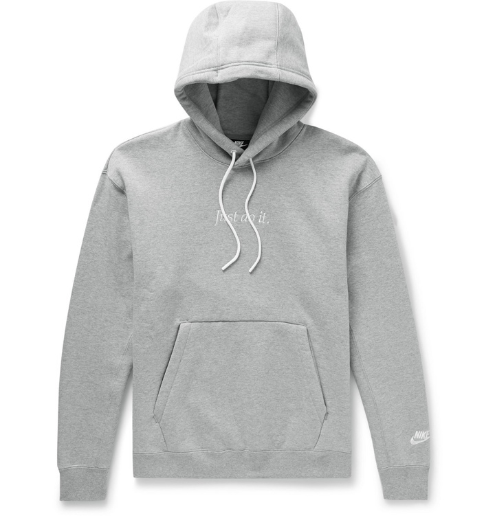 Photo: Nike - JDI Mélange Logo-Embroidered Fleece-Back Cotton-Blend Jersey Hoodie - Gray