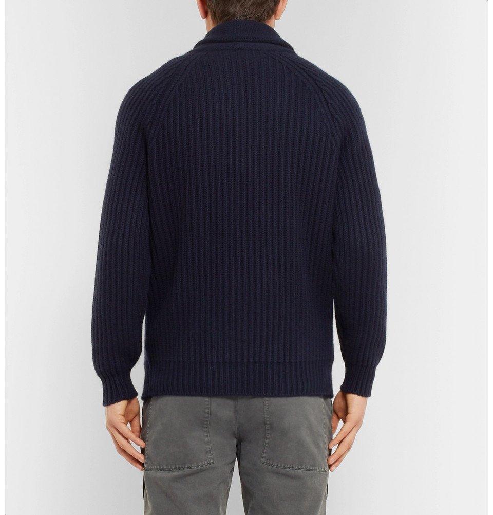 Brunello Cucinelli - Shawl-Collar Double-Breasted Ribbed Cashmere Cardigan - Men - Navy