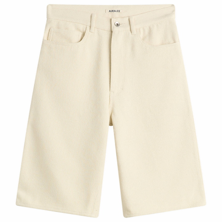 Photo: Auralee Women's Denim Wide Shorts in Ivory White