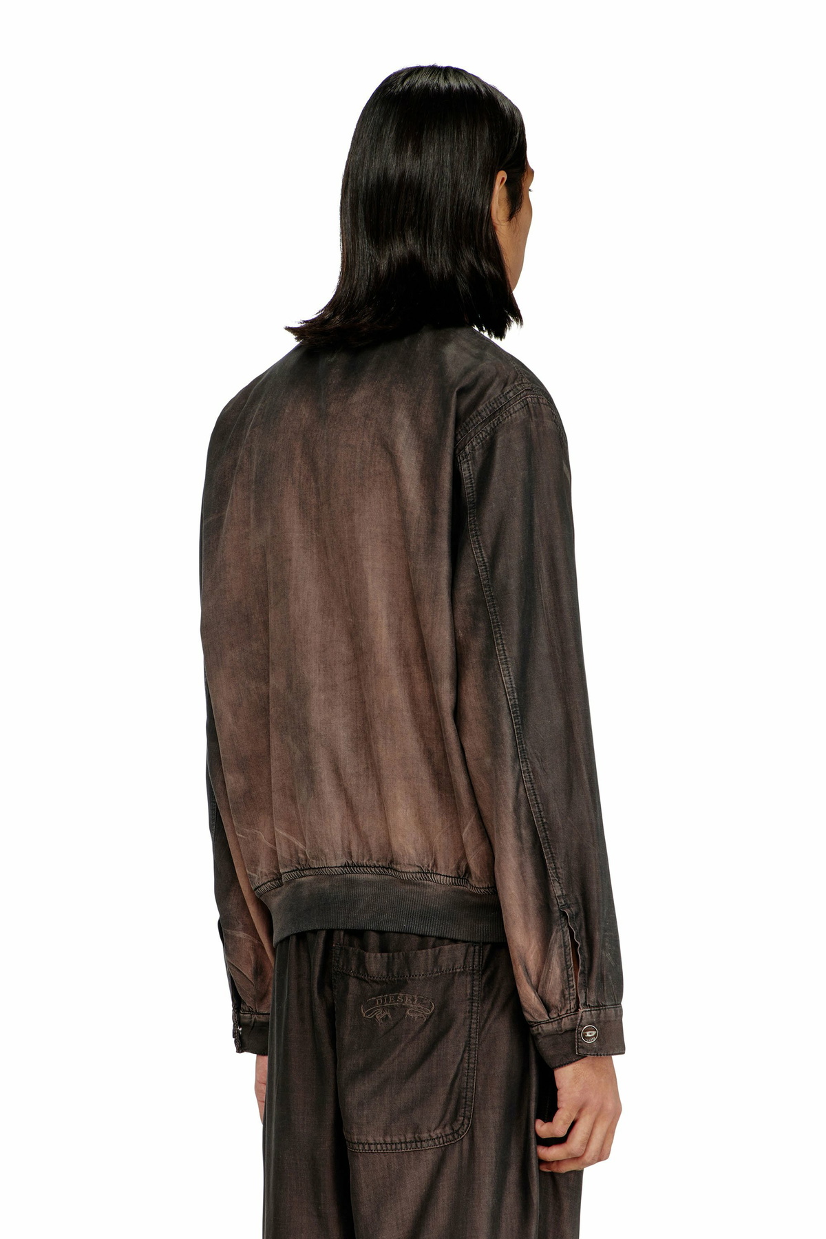 Diesel Bomber jacket in fluid coated denim - Denim Jackets Mens in Brown