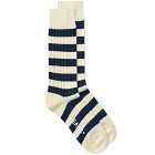 Beams Plus Men's Stripe Rib Sock in White