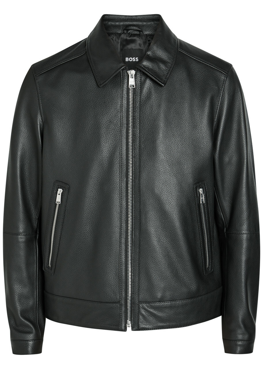 Boss Mapson Grained Leather Jacket Black