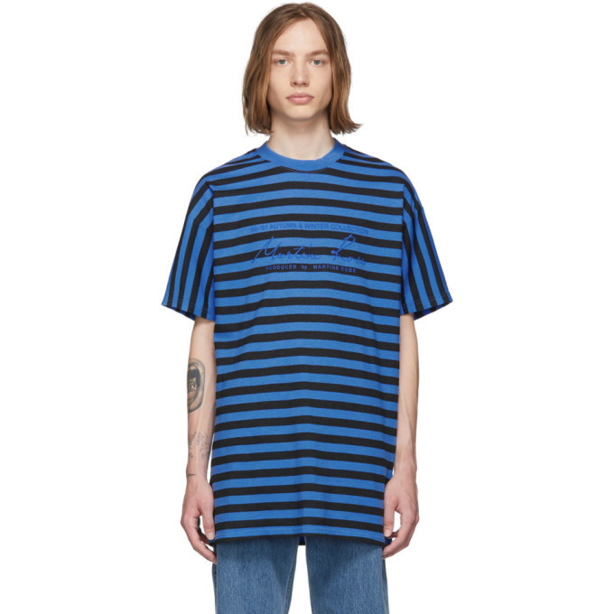 Martine Rose Blue and Black Striped Oversized T-Shirt Martine Rose