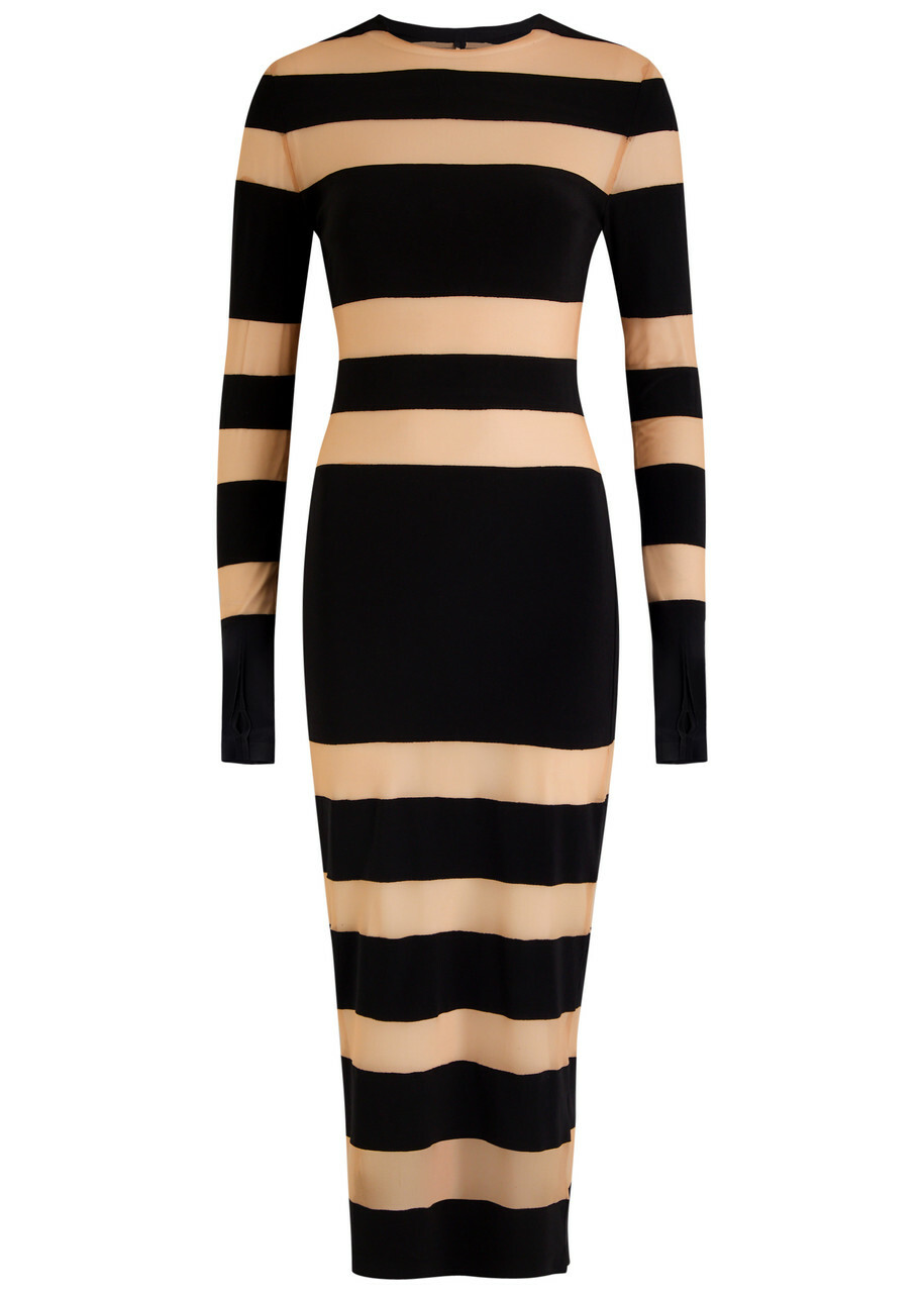 Norma Kamali Striped Tulle and Stretch-jersey Midi Dress