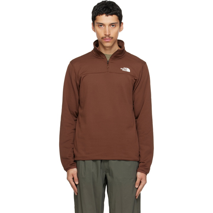 Photo: The North Face Brown Cedar Trail Grid Fleece Quarter-Zip Sweatshirt