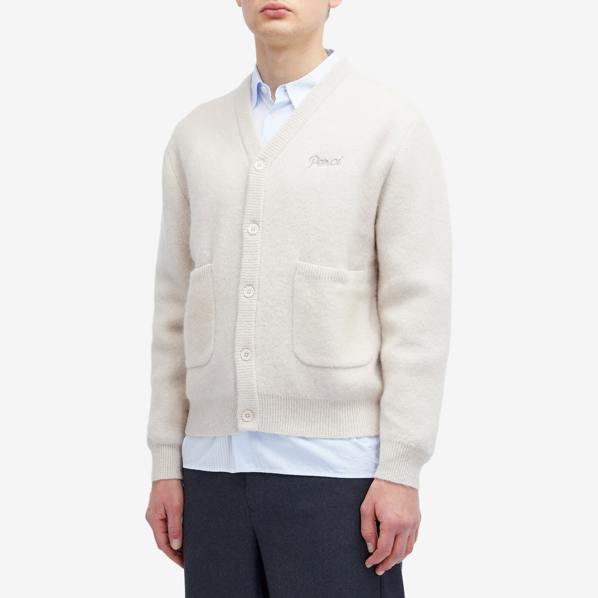 Percival Men's White Glove Mohair Cardigan in Neutrals