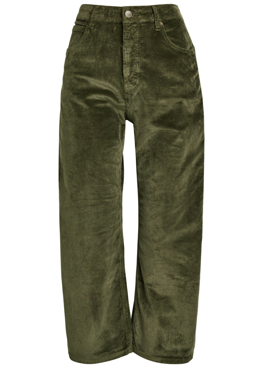 Free People Deep Trance Straight-leg Corduroy Cropped Trousers Dark Green