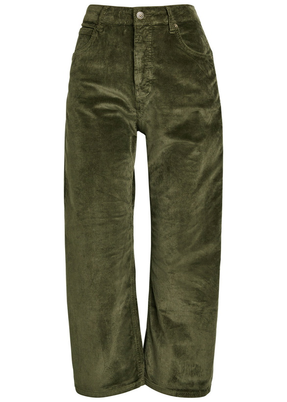 Photo: Free People Deep Trance Straight-leg Corduroy Cropped Trousers Dark Green