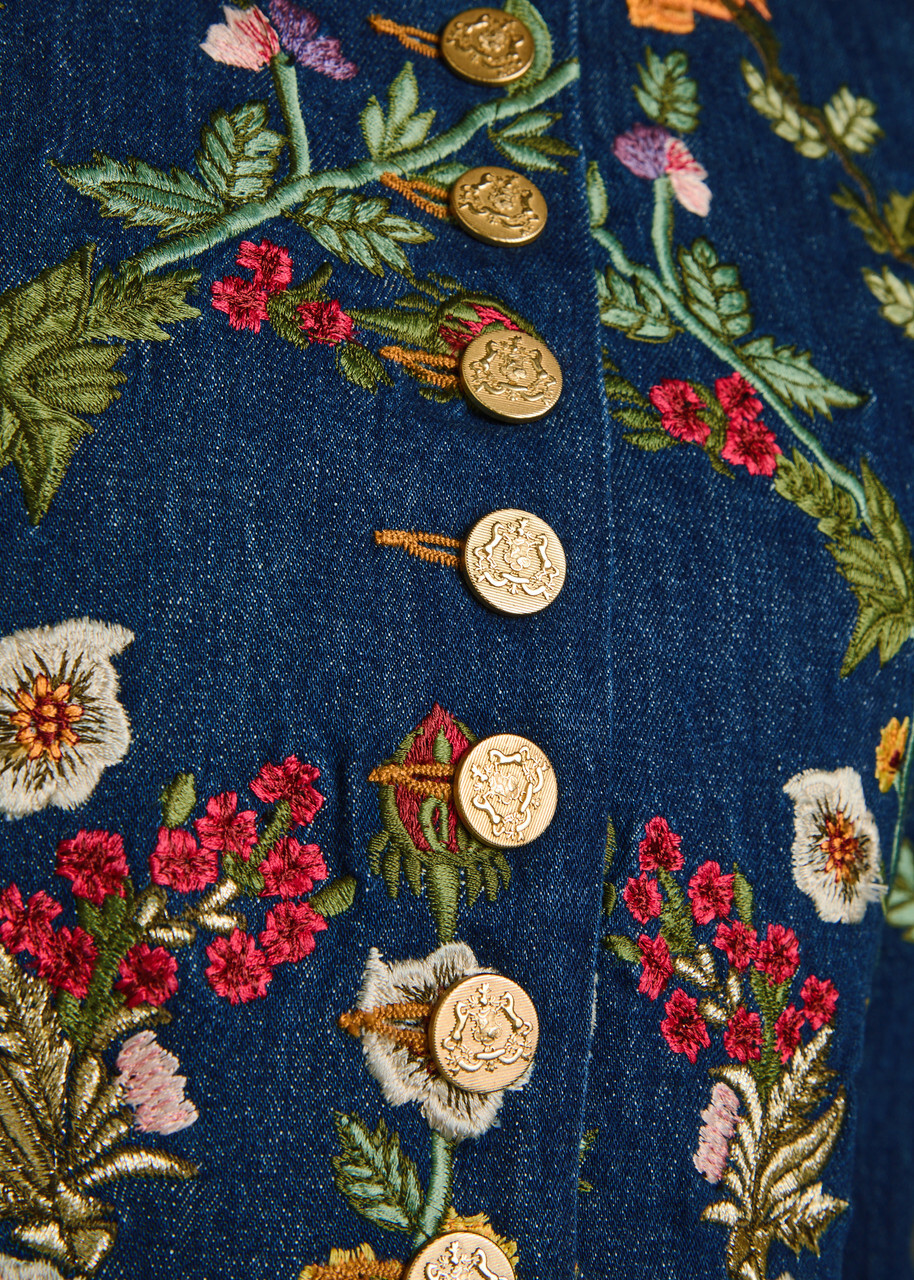 Alice + Olivia Emerson Floral-embroidered Stretch-denim Jacket Blue