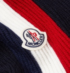 Moncler - Fringed Logo-Appliquéd Striped Ribbed Virgin Wool Scarf - Black