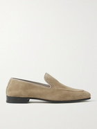 MANOLO BLAHNIK - Truro Leather-Trimmed Suede Loafers - Neutrals