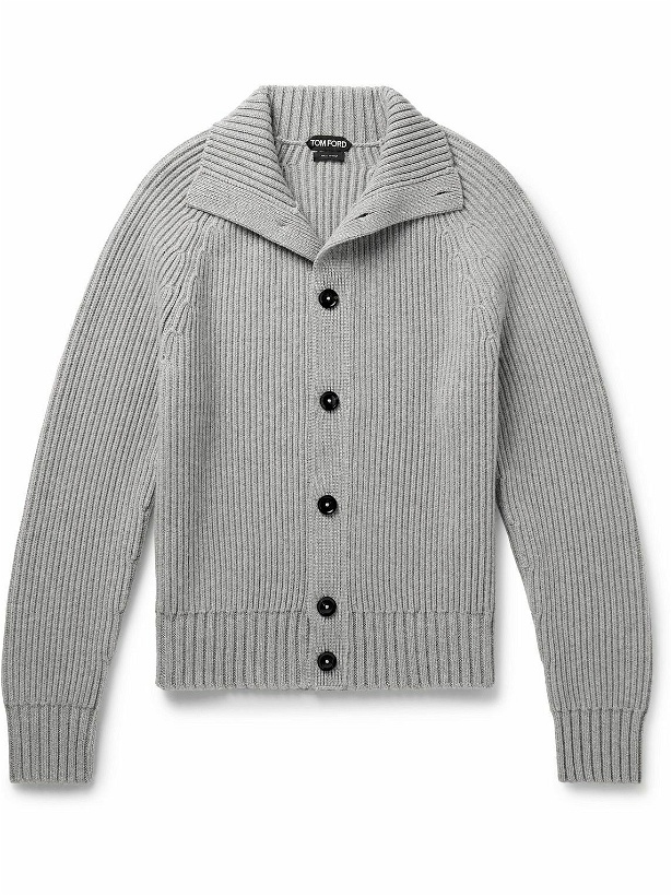 Photo: TOM FORD - Ribbed Wool and Cashmere-Blend Cardigan - Gray