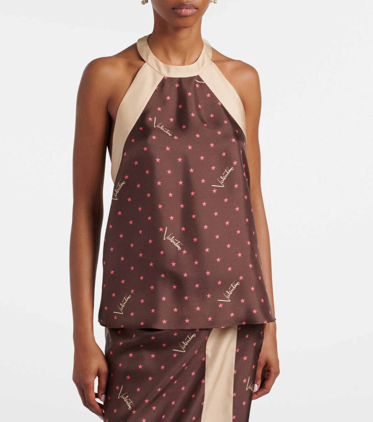 Valentino Printed halterneck silk twill top