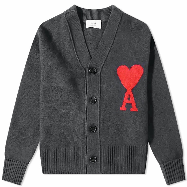 Photo: AMI Men's Large A Heart Cardigan in Grey/Red