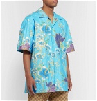 Gucci - Oversized Camp-Collar Printed Paper-Effect Crinkled-Shell Shirt - Blue