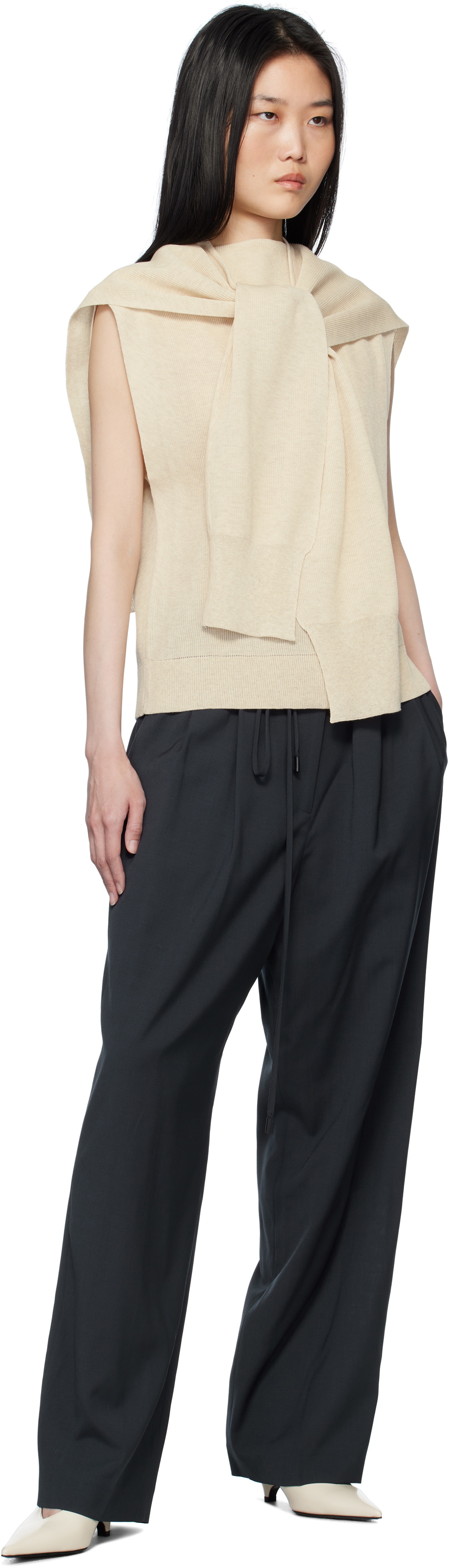 LE17SEPTEMBRE Beige Ribbed Muffler Cardigan