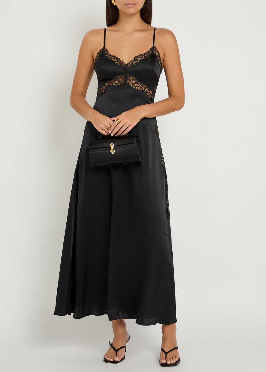 Reformation Ericka Lace-trim Silk Midi Slip Dress Black