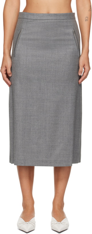 Photo: Pushbutton Gray Side Folded Midi Skirt