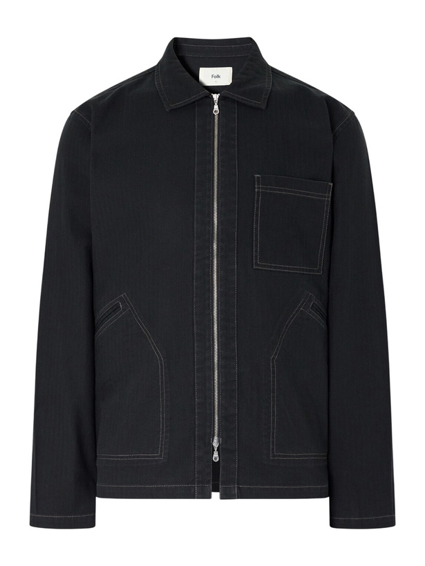 Photo: Folk - Cotton-Twill Zip-Up Overshirt - Black