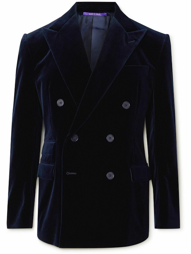 Photo: Ralph Lauren Purple label - Kent Slim-Fit Double-Breasted Cotton-Velvet Suit Jacket - Blue