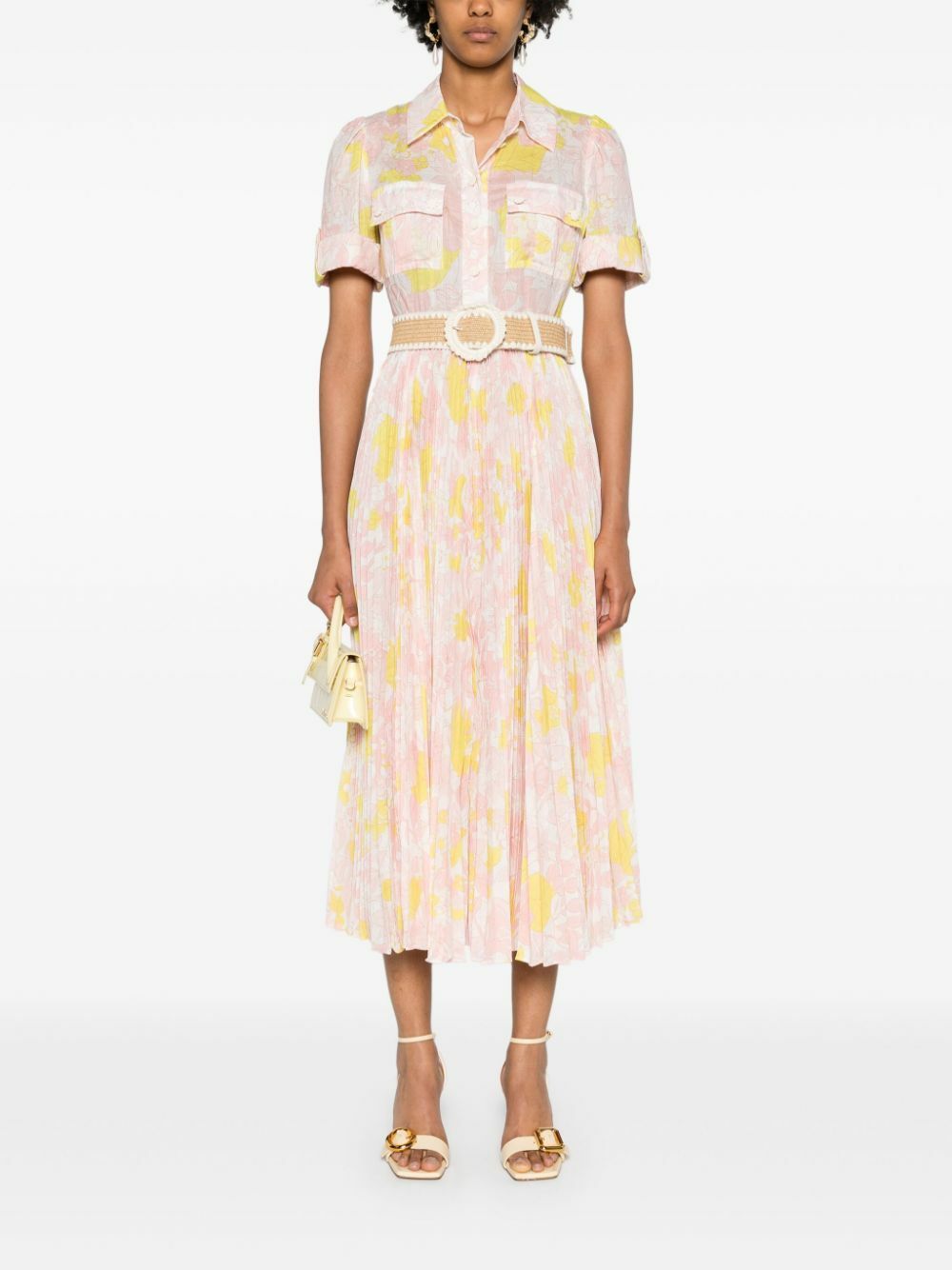 ZIMMERMANN Pink Floral-Print Belted Dress Zimmermann
