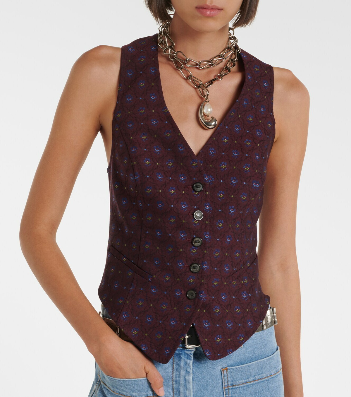 Etro Floral wool and cotton jacquard vest