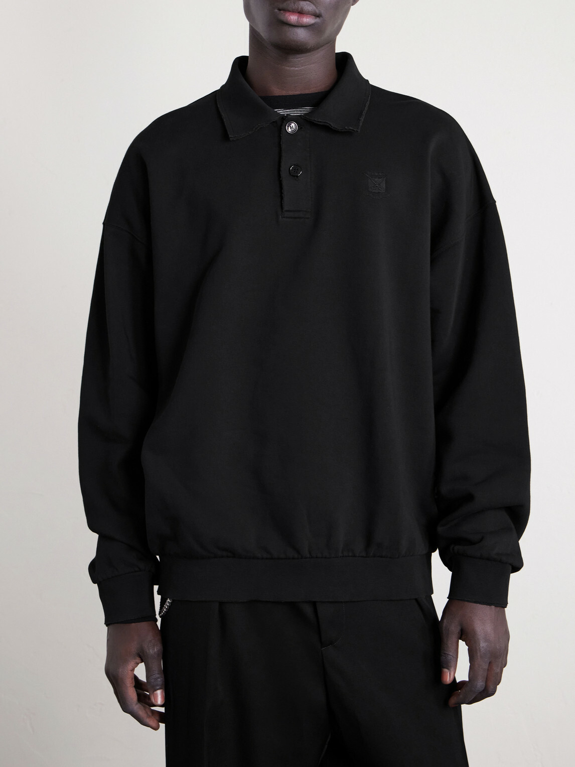 VETEMENTS - Logo-Embroidered Distressed Cotton-Jersey Sweatshirt - Black