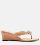 Mach & Mach Double Heart satin wedge thong sandals