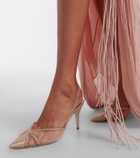 Rene Caovilla Embellished satin and mesh slingback pumps