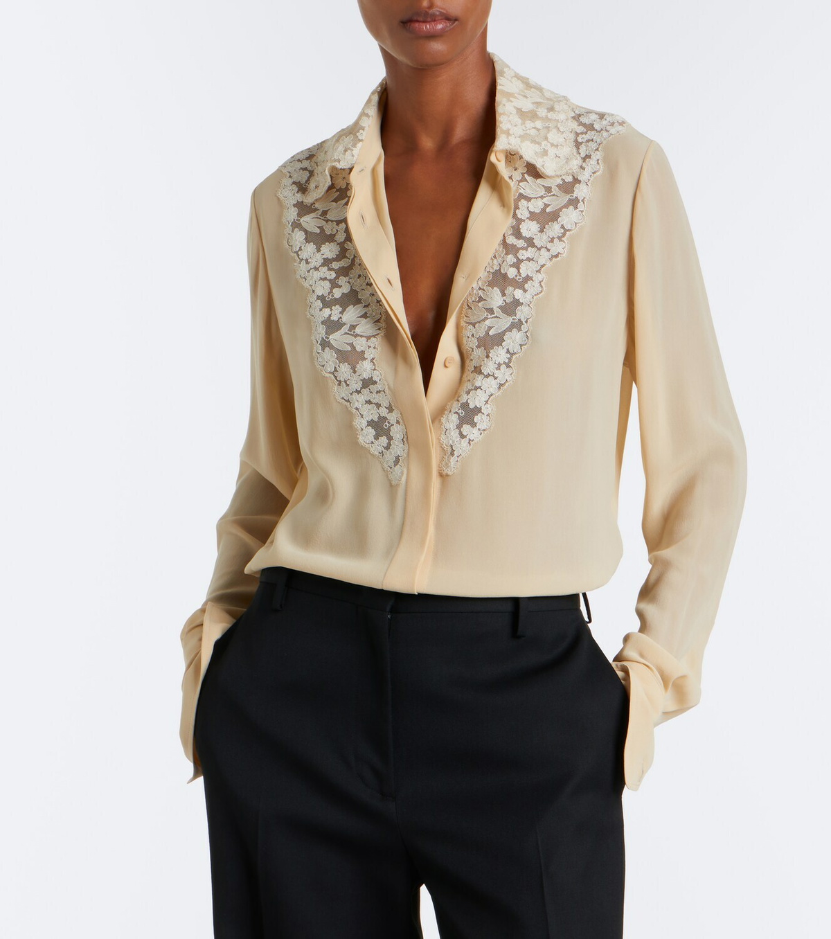 Fendi Lace-trimmed silk georgette shirt