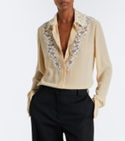 Fendi Lace-trimmed silk georgette shirt