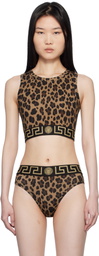 Versace Underwear Brown Leopard Greca Border Crop Tank Top