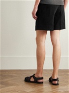 Stòffa - Straight-Leg Pleated Cotton Shorts - Black