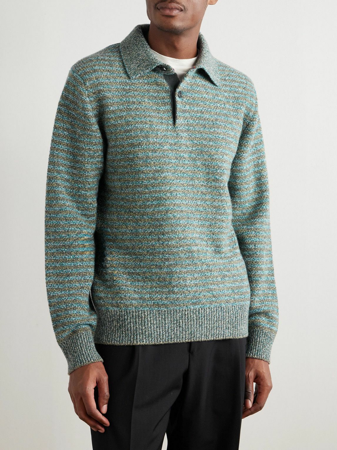 Paul Smith - Striped Wool Polo Shirt - Blue