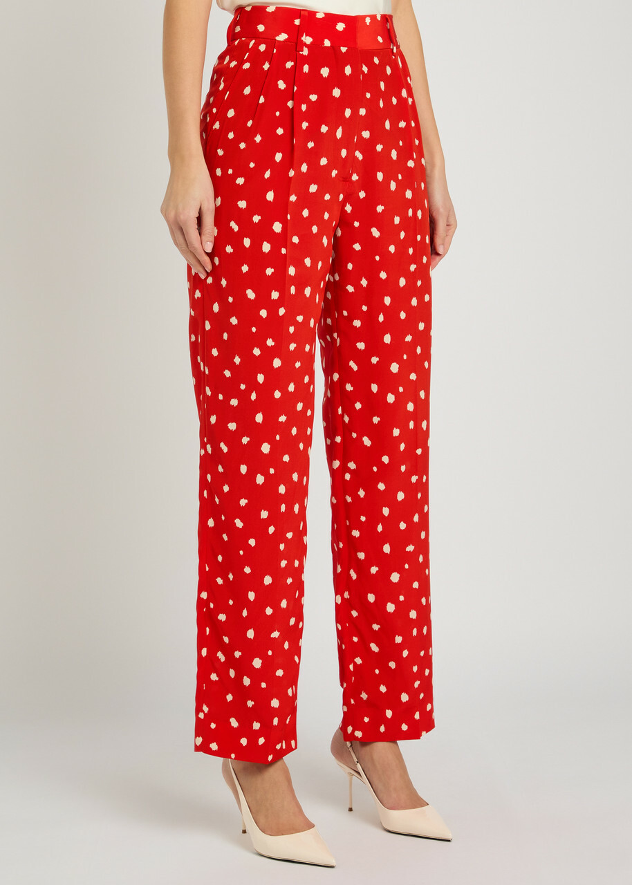 Blaze Milano Fox Polka-dot Straight-leg Silk Trousers Red