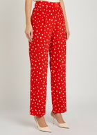 Blaze Milano Fox Polka-dot Straight-leg Silk Trousers Red