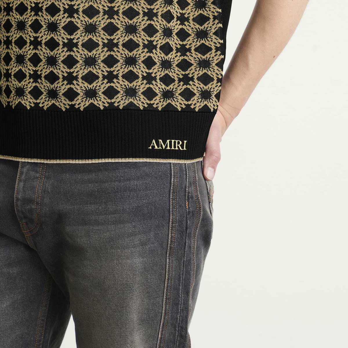 AMIRI Men's Ma Quad Zip Polo in Black