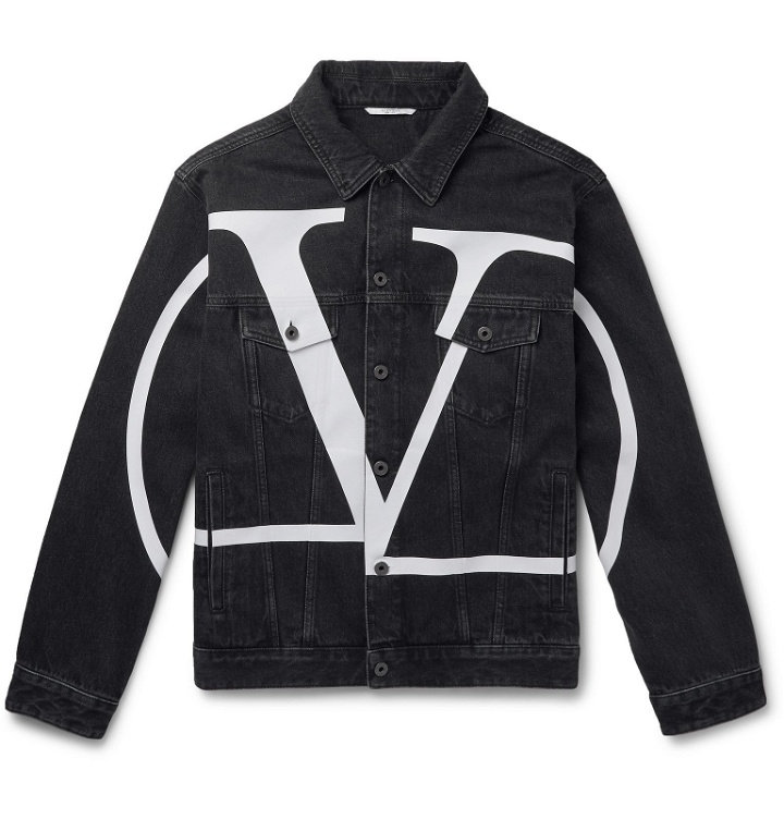Photo: Valentino - Oversized Logo-Print Denim Jacket - Black