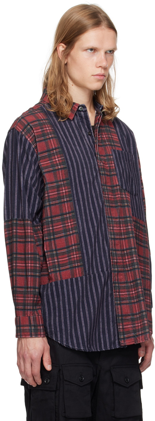 engineered garments short collar shirt エンジニアード ガーメンツ ショート カラー シャツ S Engineered Garments Navy Combo Short Collar Shirt Engineered Garments