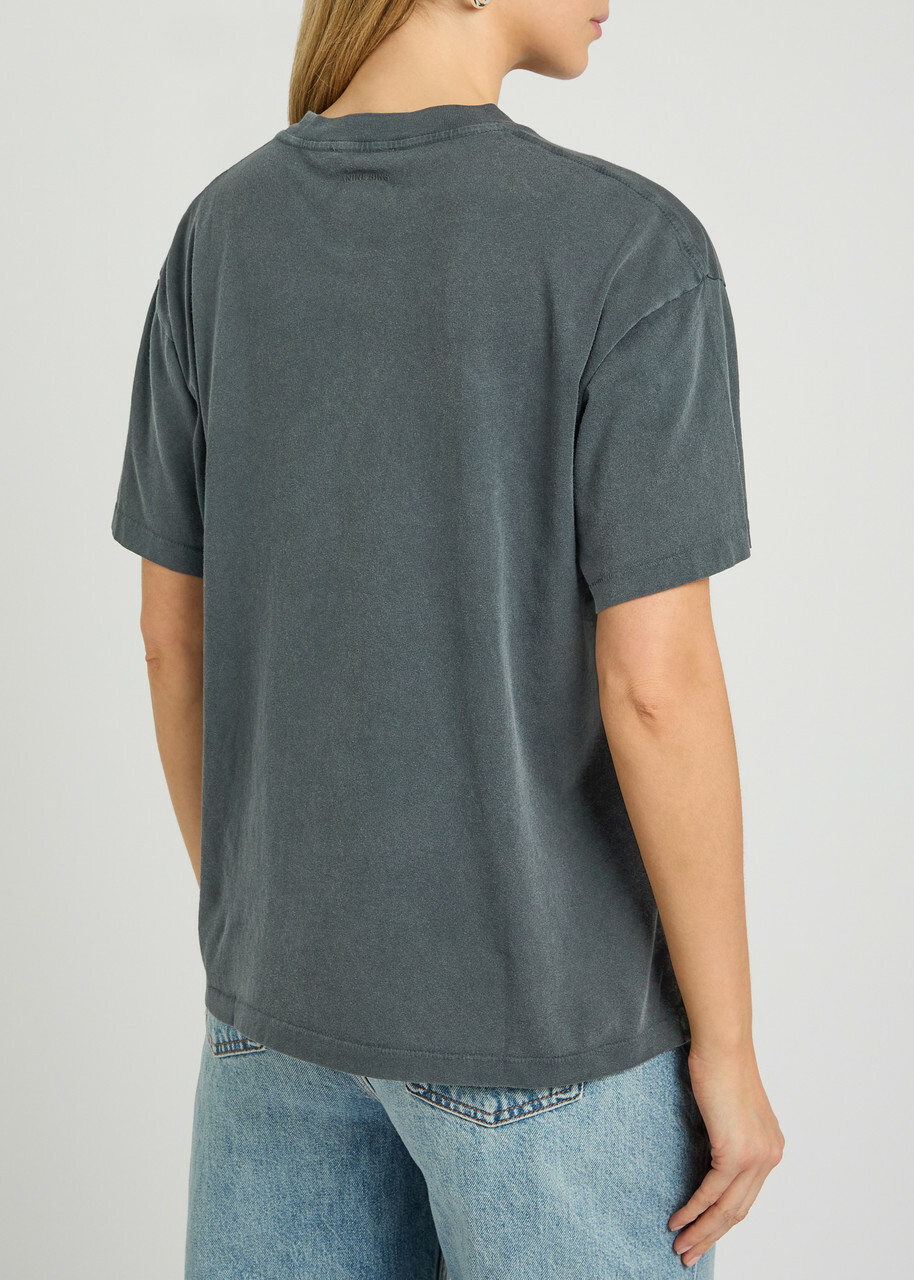 Anine Bing Palms Printed Cotton T-shirt Grey