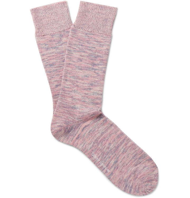 Photo: Oliver Spencer Loungewear - Miller Mélange Stretch Cotton-Blend Socks - Pink