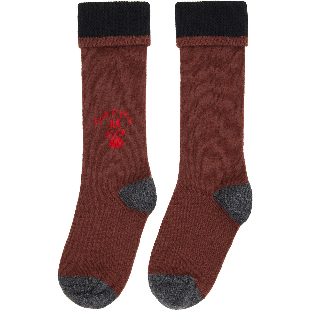 Marni Brown Wool Flower Logo Socks