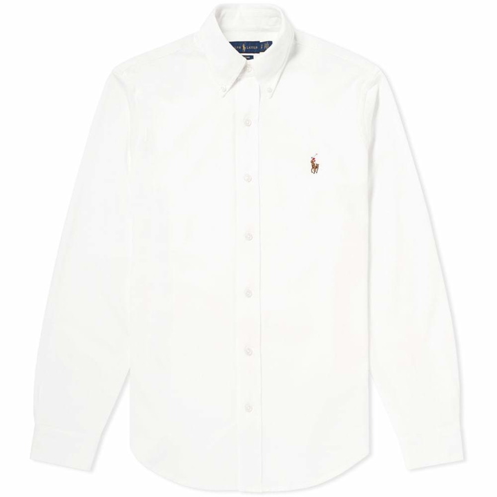 Photo: Polo Ralph Lauren Slim Fit Button Down Pique Shirt White